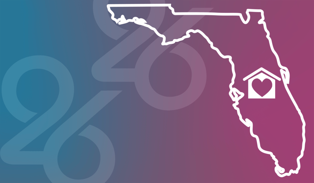 Graphic of the state of Florida with house graphic and heart