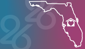 Graphic of the state of Florida with house graphic and heart