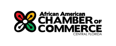 Logo of the African American Chamber of Commerce of Central Florida. The Orlando-based logo features a stylized butterfly with four wings in black, red, yellow, and green, next to the organization's name in bold black text.